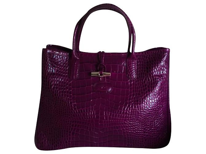 Longchamp Roseau Bolsa Tote em pele de vitelo croco roxa Roxo