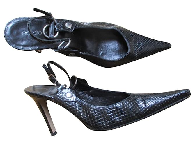 Sergio Rossi Slingback de lagarto preto, IT 36. Couros exóticos  ref.861484