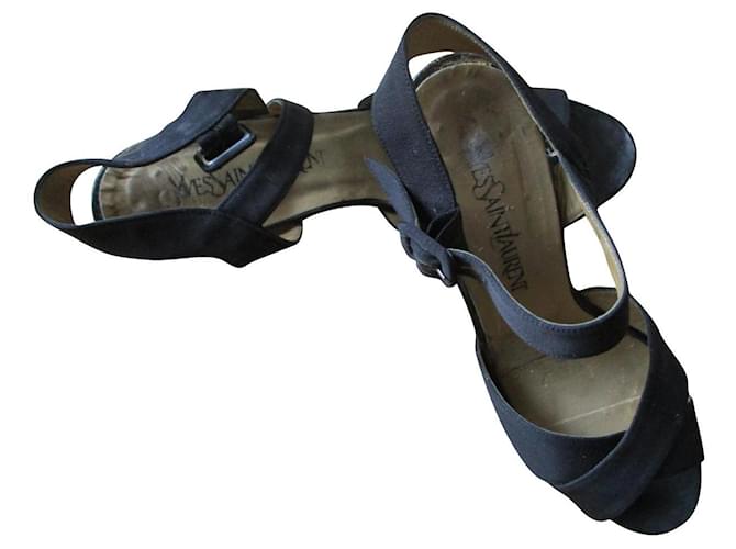 Yves Saint Laurent Black rep sandals, 37,5. Cloth  ref.861487