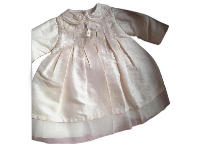 Baby Dior Abito lungo foderato in seta beige dorato