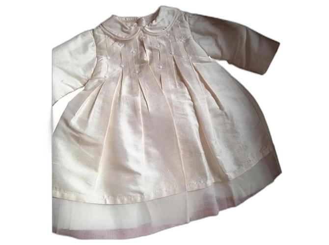 Baby Dior Long lined golden beige silk dress  ref.861509