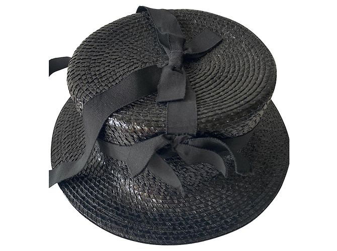 Cappello Chanel nero in cotone e viscosa con fiocchi 