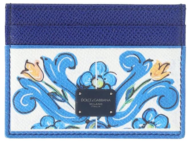 Dolce & Gabbana Porte-Cartes Maiolica Imprimé en Cuir Bleu  ref.861542