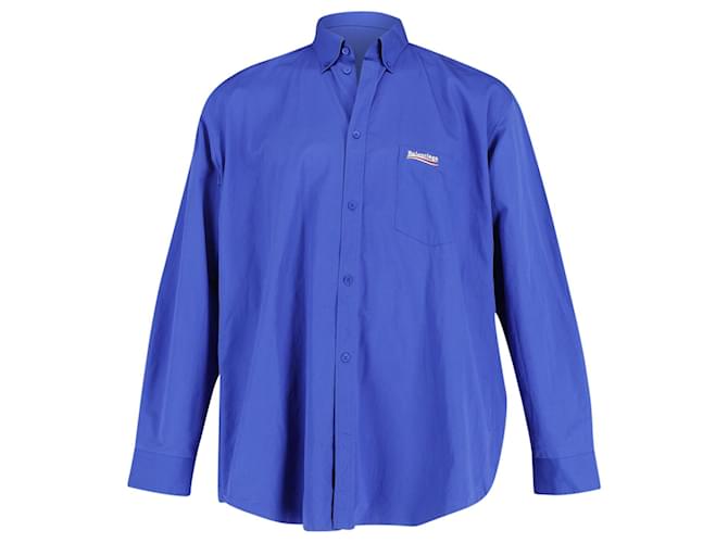 Camicia Balenciaga Political Button Front in cotone blu marino  ref.861567