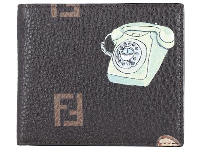 Fendi Bedruckte zweifach faltbare Geldbörse aus braunem Leder  ref.861576
