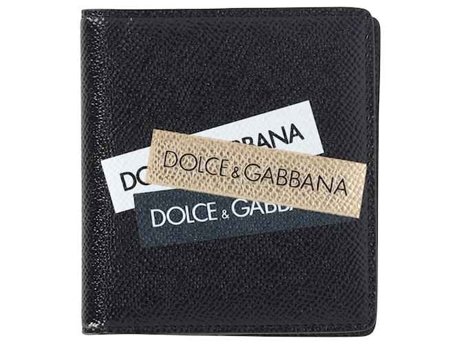 Zweifach faltbare Geldbörse mit Dolce & Gabbana-Logo aus schwarzem Leder  ref.861581