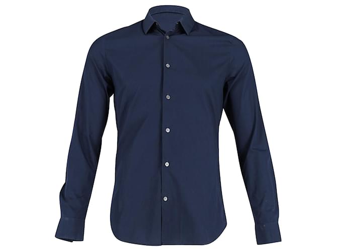 Acne Studios Slim Fit Long Sleeve Button Front Shirt in Navy Blue Cotton   ref.861596