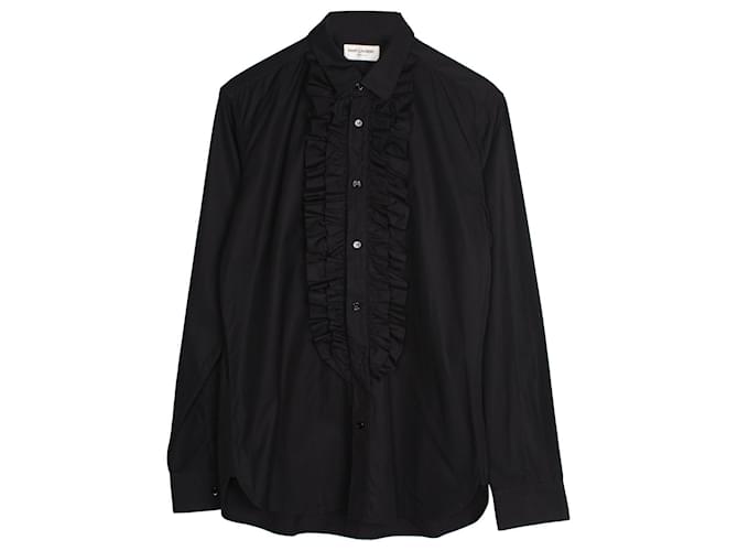 Saint Laurent Paris Ruffled Shirt in Black Silk  ref.861611