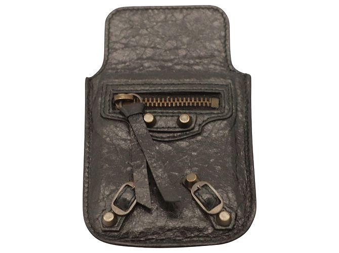 Balenciaga Phone Case in Black Leather