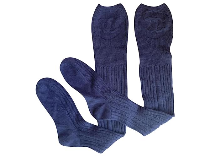 Chanel high socks Blue Wool  ref.861629