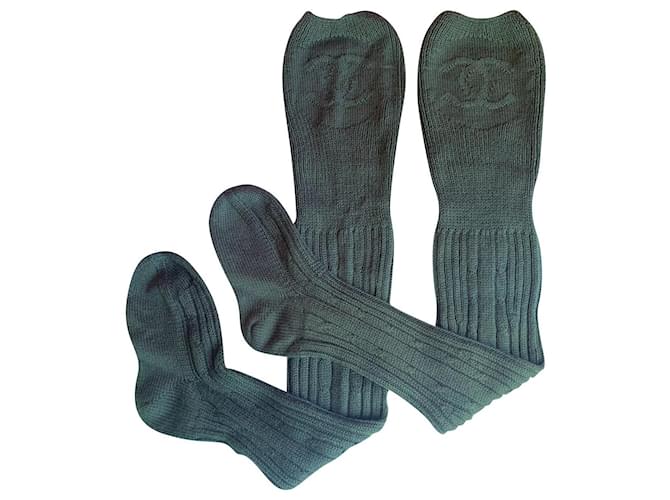 Cambon Chanel thigh-high socks Green Wool  ref.861630