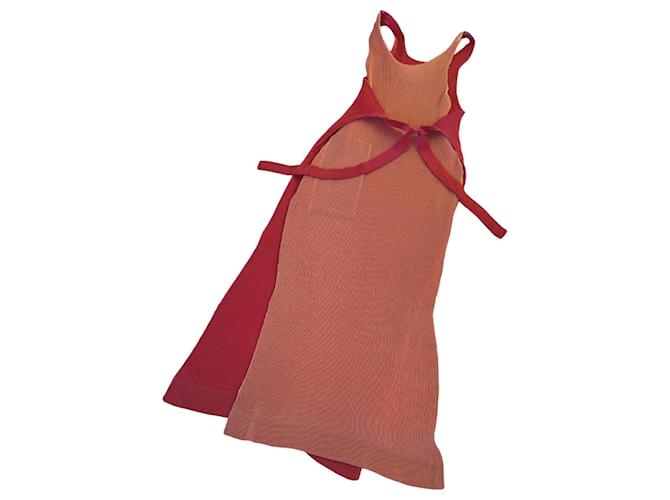 Vestido plisado de color en contraste de Issey Miyake Roja Melocotón Poliéster  ref.861650