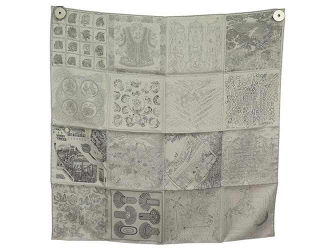 Hermès HERMES lined FACE SQUARE SCARF 70 cm 16 SQUARES COLLECTION 2023 SILK SCARF Grey  ref.861666
