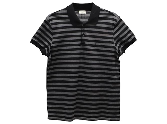 Saint Laurent Striped Polo Shirt in Black and Grey Cotton  ref.861717