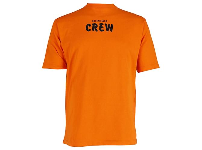 Camiseta de algodón naranja con logotipo estampado Crew de Balenciaga  ref.861720