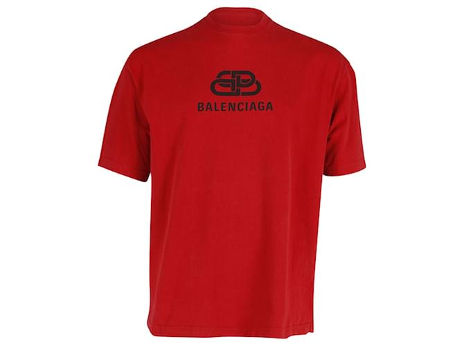 T-shirt Balenciaga BB Logo in cotone rosso  ref.861721