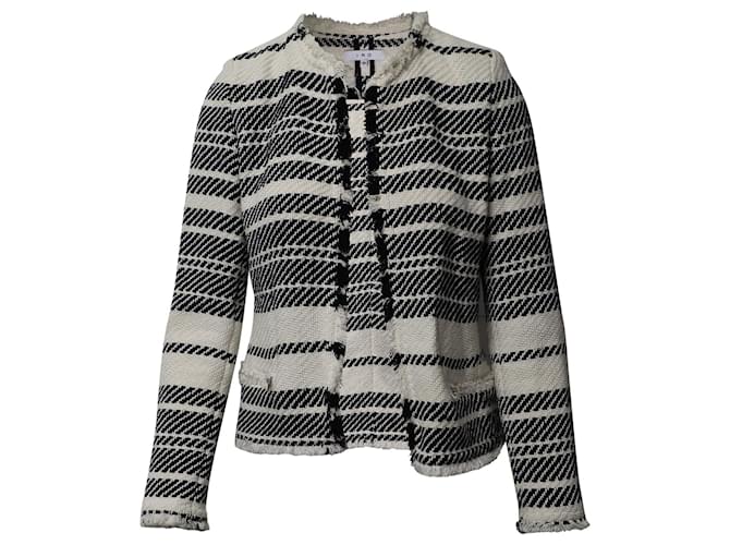 Chaqueta de tweed a rayas de algodón blanco y negro de IRO Zlata Multicolor  ref.861755