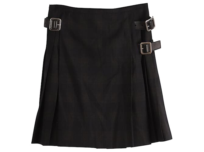 Prada Pleated Skirt in Black Wool Blue  ref.861756