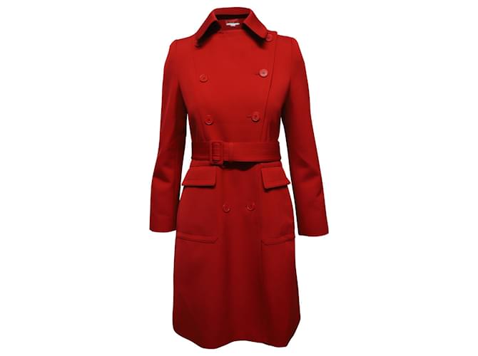 Stella Mc Cartney Stella McCartney Trench Coat com Cinto e Peito Forrado em Lã Vermelha Vermelho  ref.861768