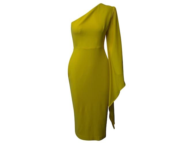 Autre Marque Alex Perry Finley One Shoulder Midi Dress in Yellow Triacetate Synthetic  ref.861769
