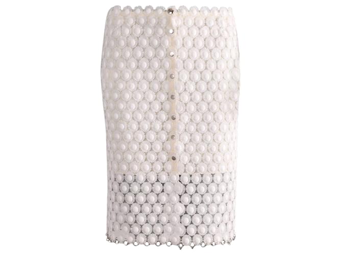 Paco Rabanne 3D Floral Embroidered Knee Length Skirt in White Polyamide  ref.861778