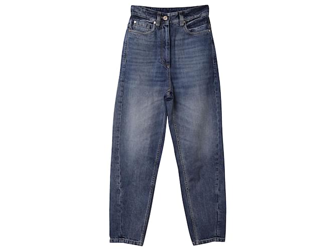 Brunello Cucinelli Jeans Cintura Alta Perna Cônica em Algodão Azul  ref.861782