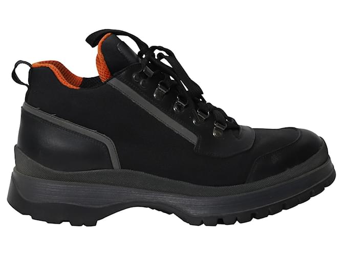 Prada Lace Up Trekking Boots in Black Leather  ref.861800
