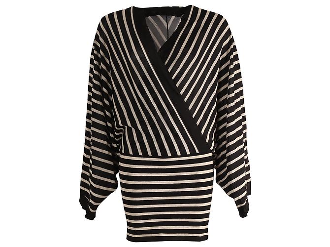 Abito a righe Balmain in viscosa nera e bianca