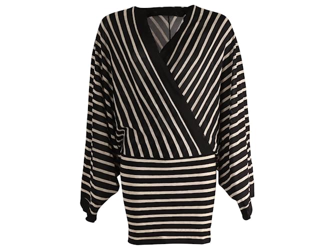 Balmain Striped Dress in Black and White Viscose Cellulose fibre  ref.861814