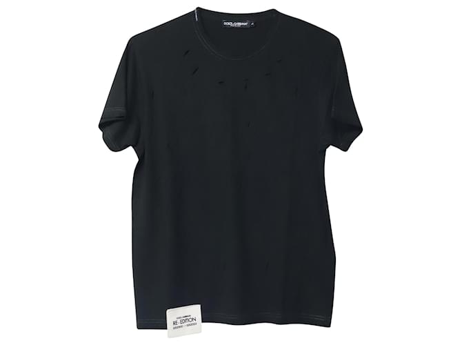 Dolce & Gabbana Re Edition Short Sleeved Distressed T-shirt in Black Cotton  ref.861839
