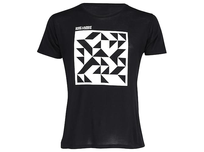 Saint Laurent Geometric Print T-shirt in Black and White Cotton   ref.861840