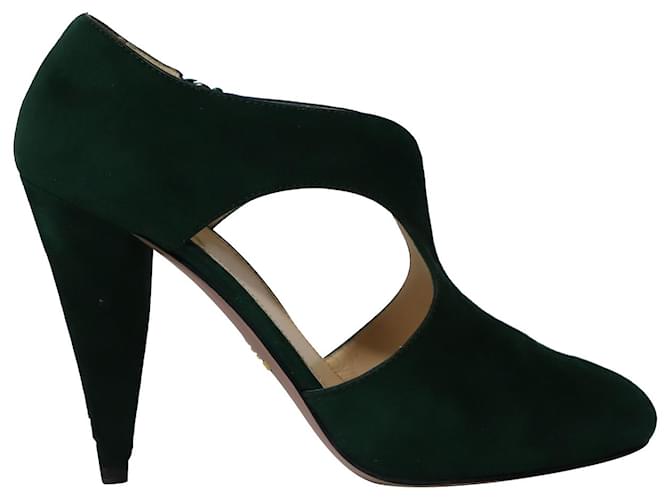 Prada Cutout High Heel Booties in Green Suede  ref.861844