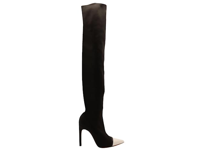 Givenchy Over the Knee Stretch-Knit Boots with White Leather Toe Cap in Black Elastane  ref.861847