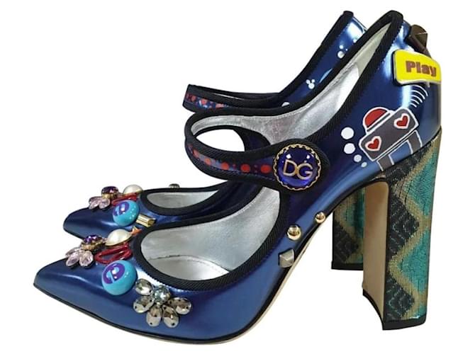 Dolce & Gabbana Bellucci Mary Jane Chaussures Escarpins Cuir Multicolore  ref.861863