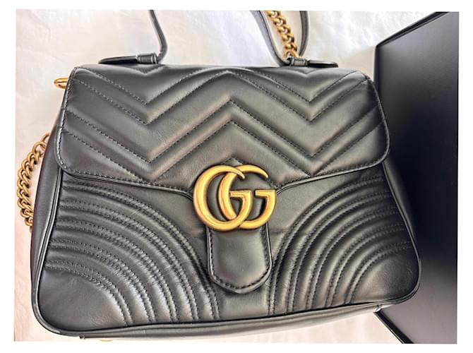 Gucci Mini bolso con asa superior GG Marmont Negro Piel  ref.861878