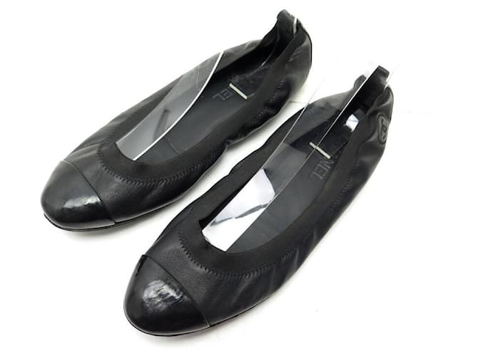 CHANEL G SHOES26642 Ballet flats 41 BLACK LEATHER PATENT TIPS FLAT SHOES