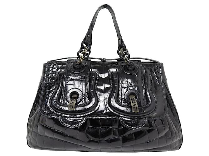 FENDI B BAG LARGE HANDBAG 8BN166 45CM BLACK CROCODILE LEATHER HAND BAG Exotic leather  ref.862029