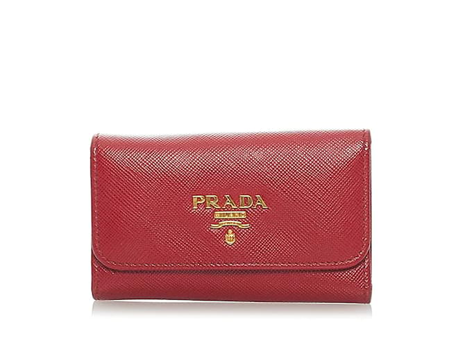 Prada saffiano 6 Titular de la clave Roja Cuero  ref.862045