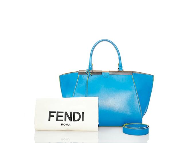 Bolso de mano Fendi de cuero Trois-Jours 8BH279 en buen estado Azul  ref.862060