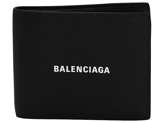 Cartera plegable con logo Balenciaga en piel granulada negra Negro  ref.862096