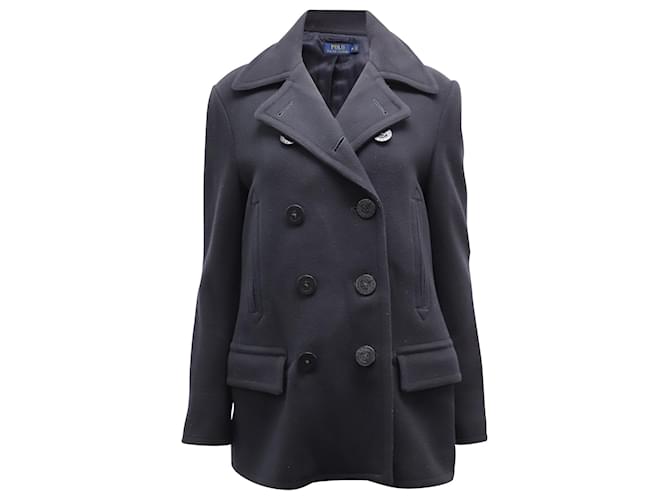 Polo Ralph Lauren Double-Breasted Pea Coat in Black Wool  ref.862128