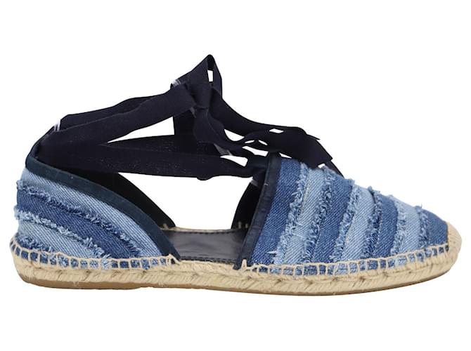 Jimmy Choo Lace Up Dolphin Espadrille Flats in Blue Denim Cotton  ref.862139