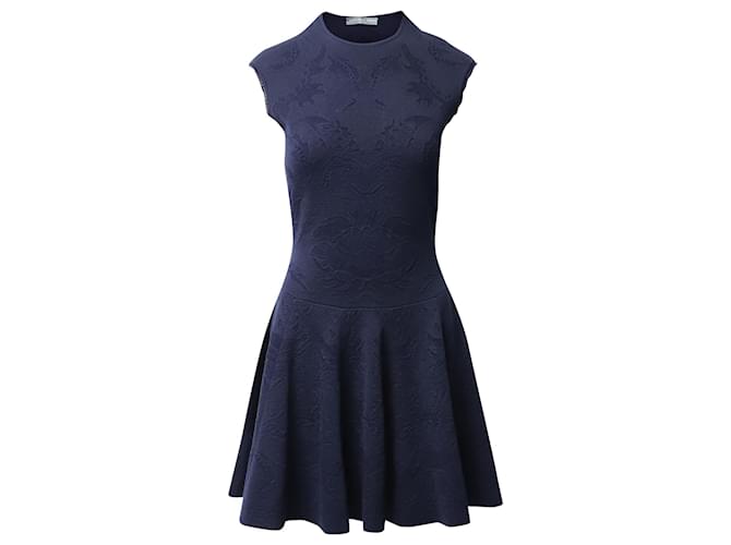 Alexander Mcqueen Sleeveless Flared Mini Dress in Navy Blue Cotton  ref.862147