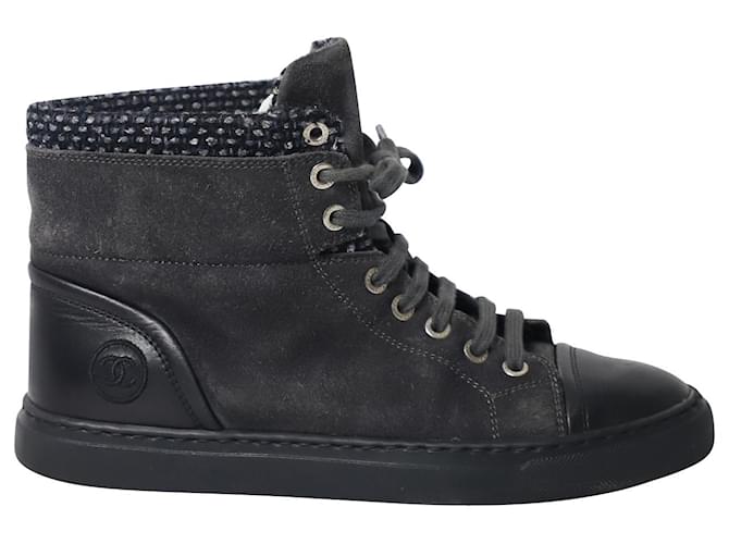 Chanel High Top Sneakers with Tweed in Black Suede  ref.862164