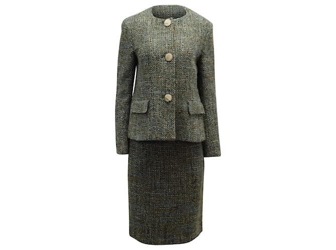 Max Mara Tweed Single Button Blazer and Straight Cut Skirt Set in Multicolor Wool  Multiple colors  ref.862167