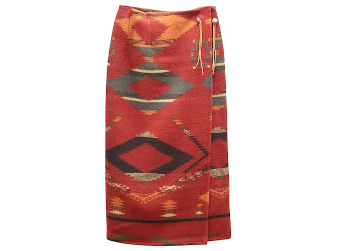 Ralph Lauren Country Geometric Print Wrap Skirt in Red Wool Multiple colors  ref.862189