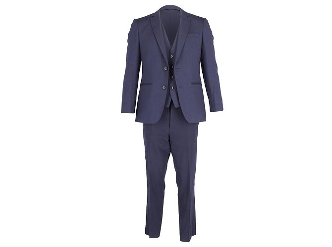 Hugo Boss Three-Piece Suit Set in Navy Blue Wool