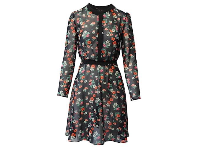 Maje Kleid mit Blumendruck aus schwarzem Polyester  ref.862217