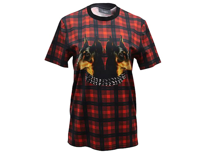 Camiseta con estampado de dóbermann y cabeza forrada a cuadros escoceses de Givenchy en algodón multicolor  ref.862220