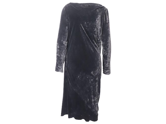 Lanvin Robe Velours Manches Longues Drapée en Viscose Noire